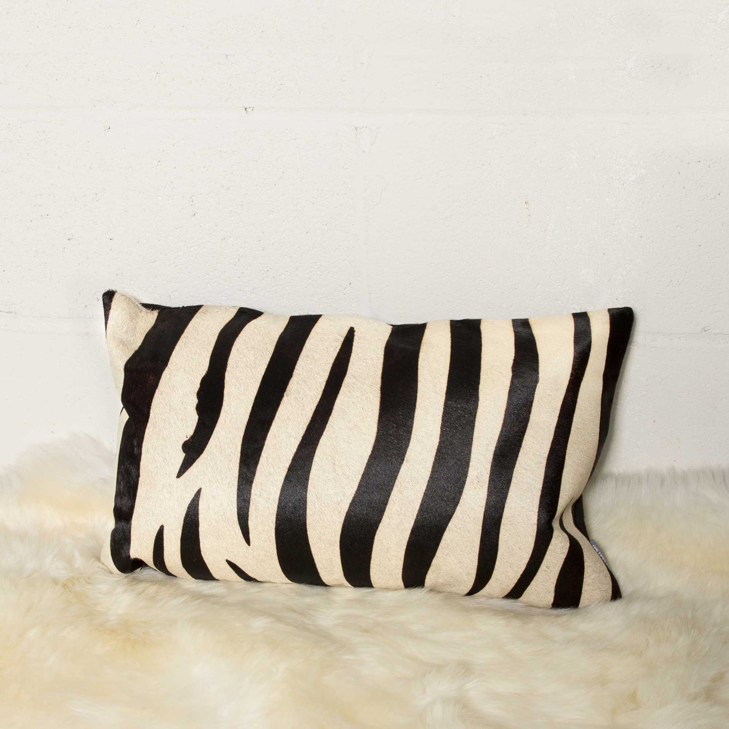 12" X 20" X 5" Zebra Black On Off White Cowhide Pillow