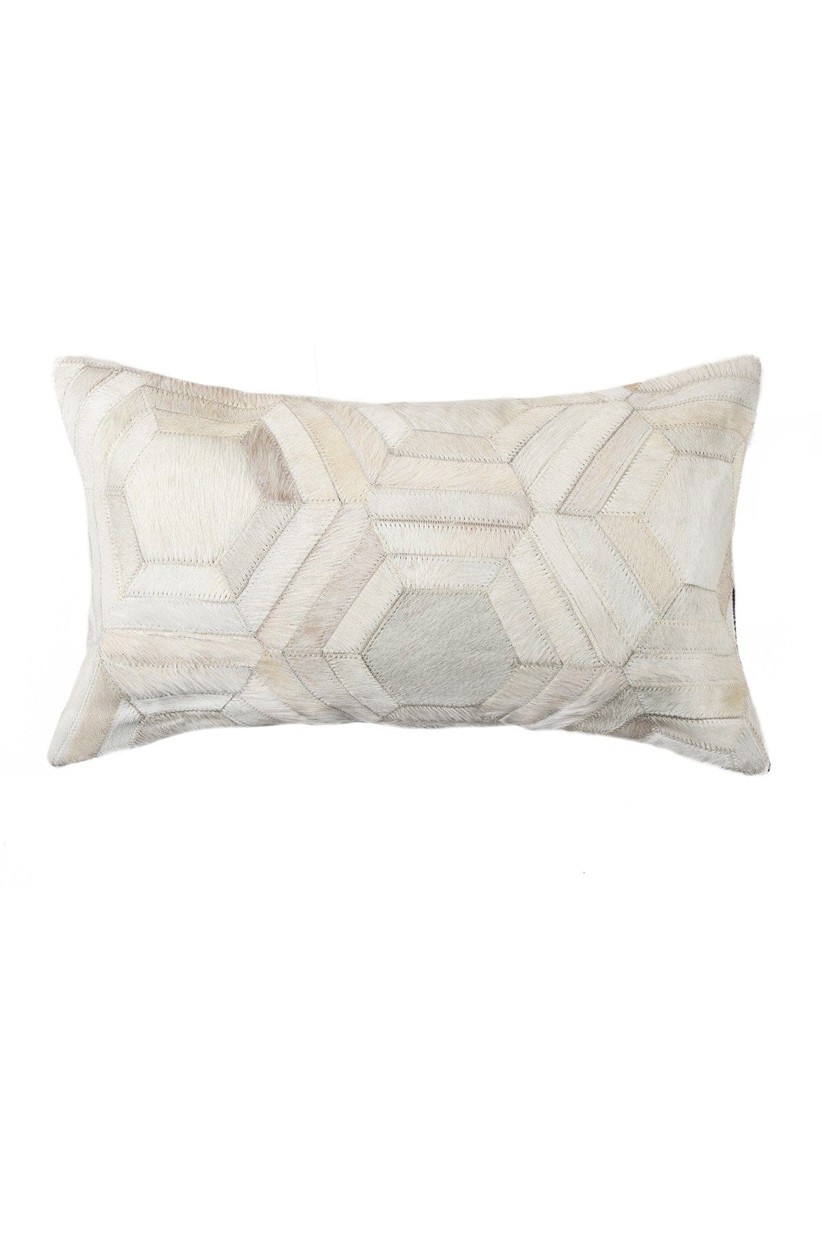 12" X 20" X 5" White And Brown Cowhide Pillow