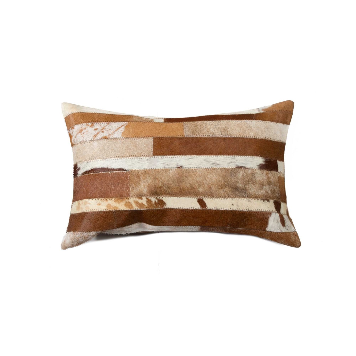 12" X 20" X 5" White And Brown Cowhide Pillow