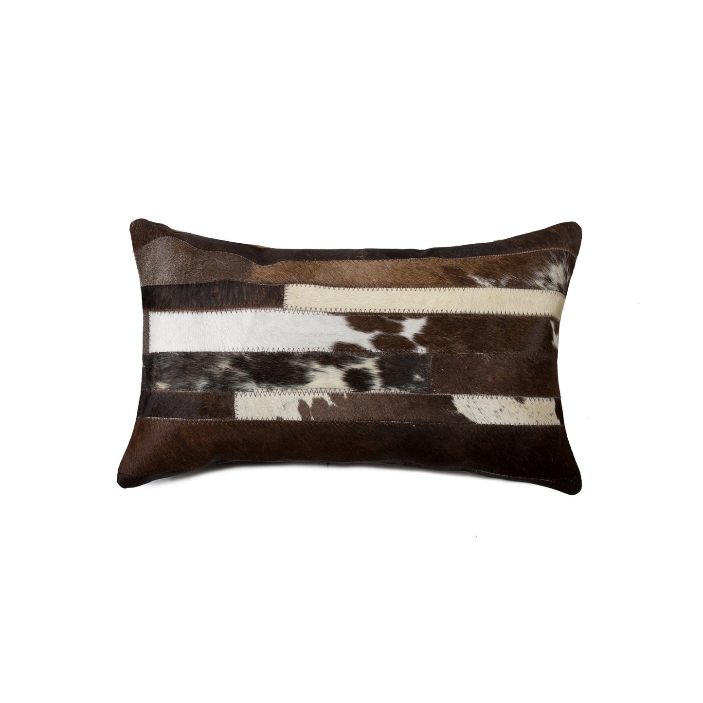 12" X 20" X 5" White And Brown Cowhide Pillow