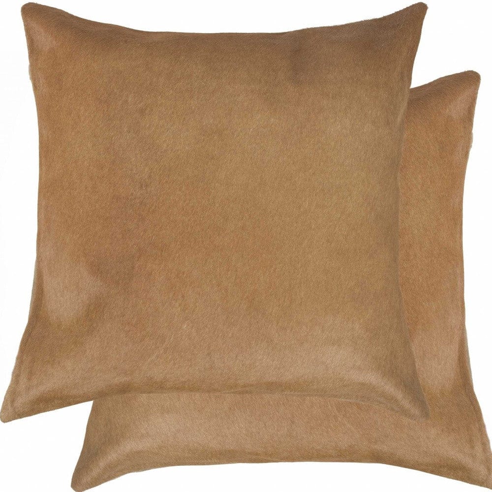 18" X 18" X 5" Tan Cowhide Pillow 2 Pack