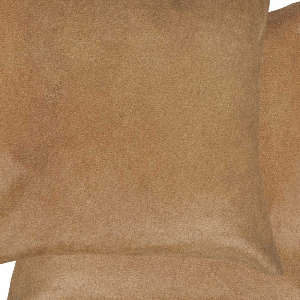 18" X 18" X 5" Tan Cowhide Pillow 2 Pack