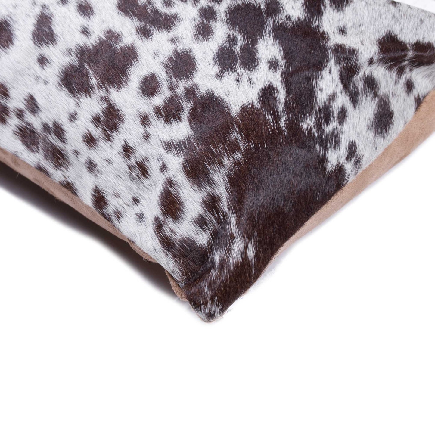 18" X 18" X 5" Salt And Pepper Chocolate And White Cowhide Pillow