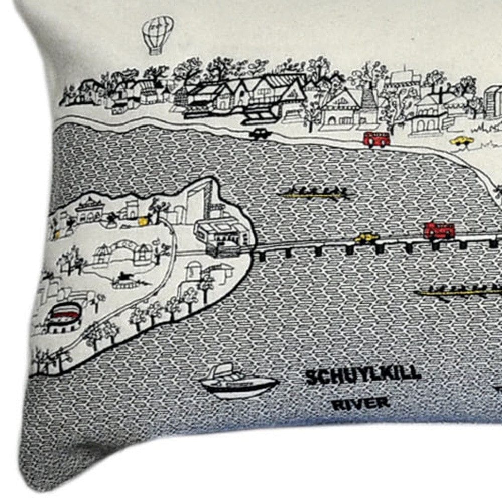 45" White Philadelphia Daylight Skyline Lumbar Decorative Pillow