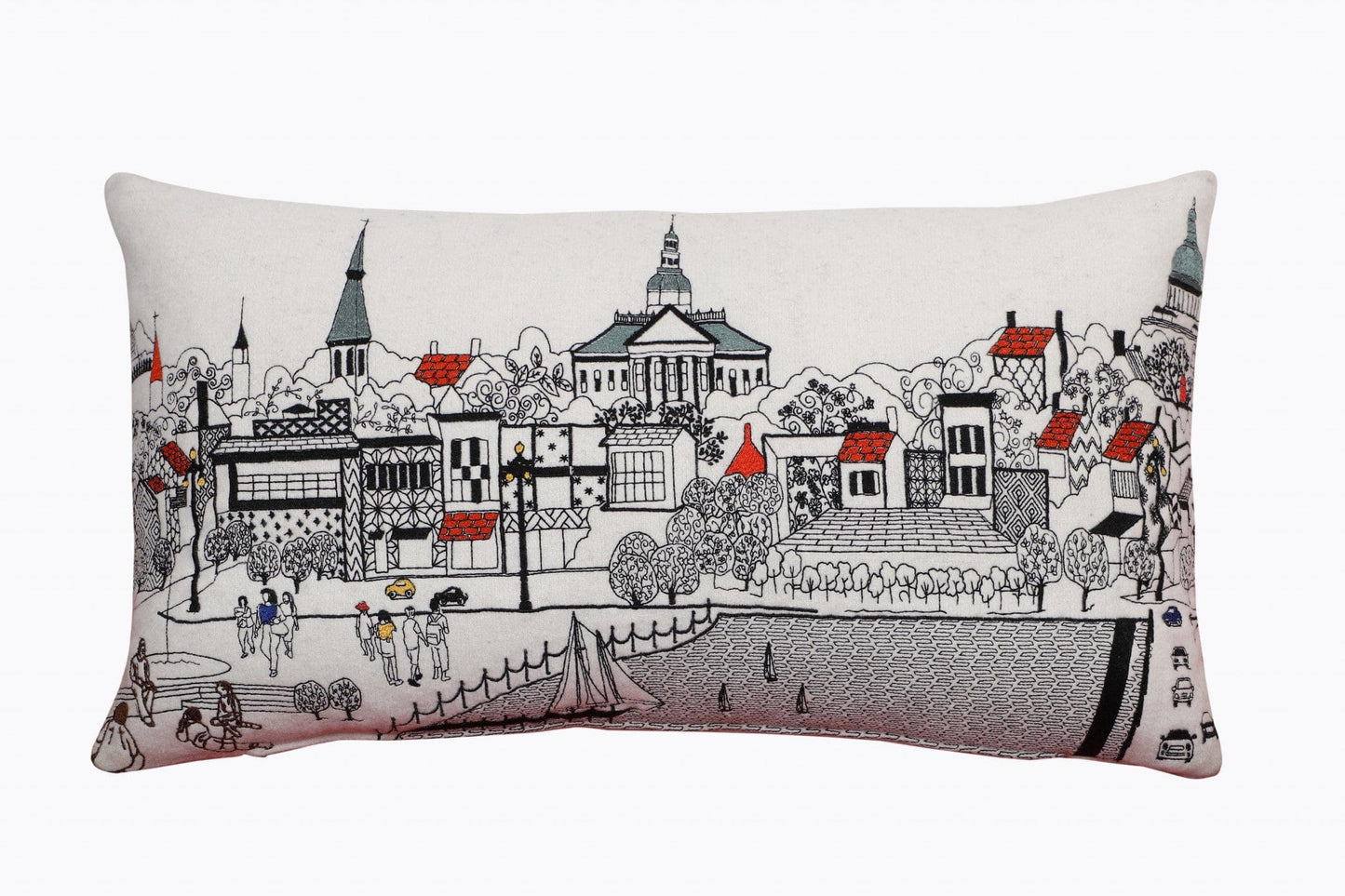 24" White Annapolis Daylight Skyline Lumbar Decorative Pillow