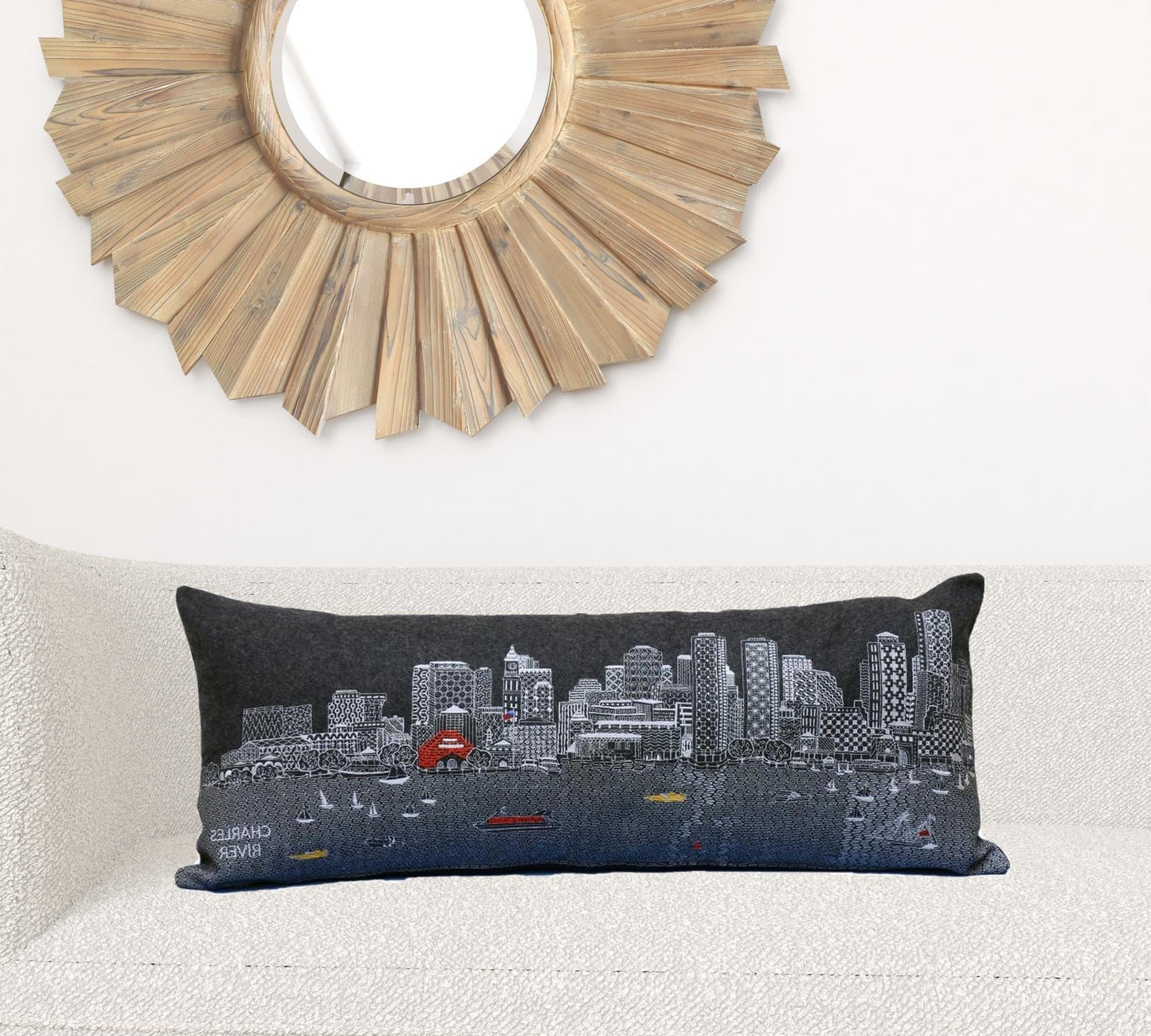35" Black Boston Nighttime Skyline Lumbar Decorative Pillow