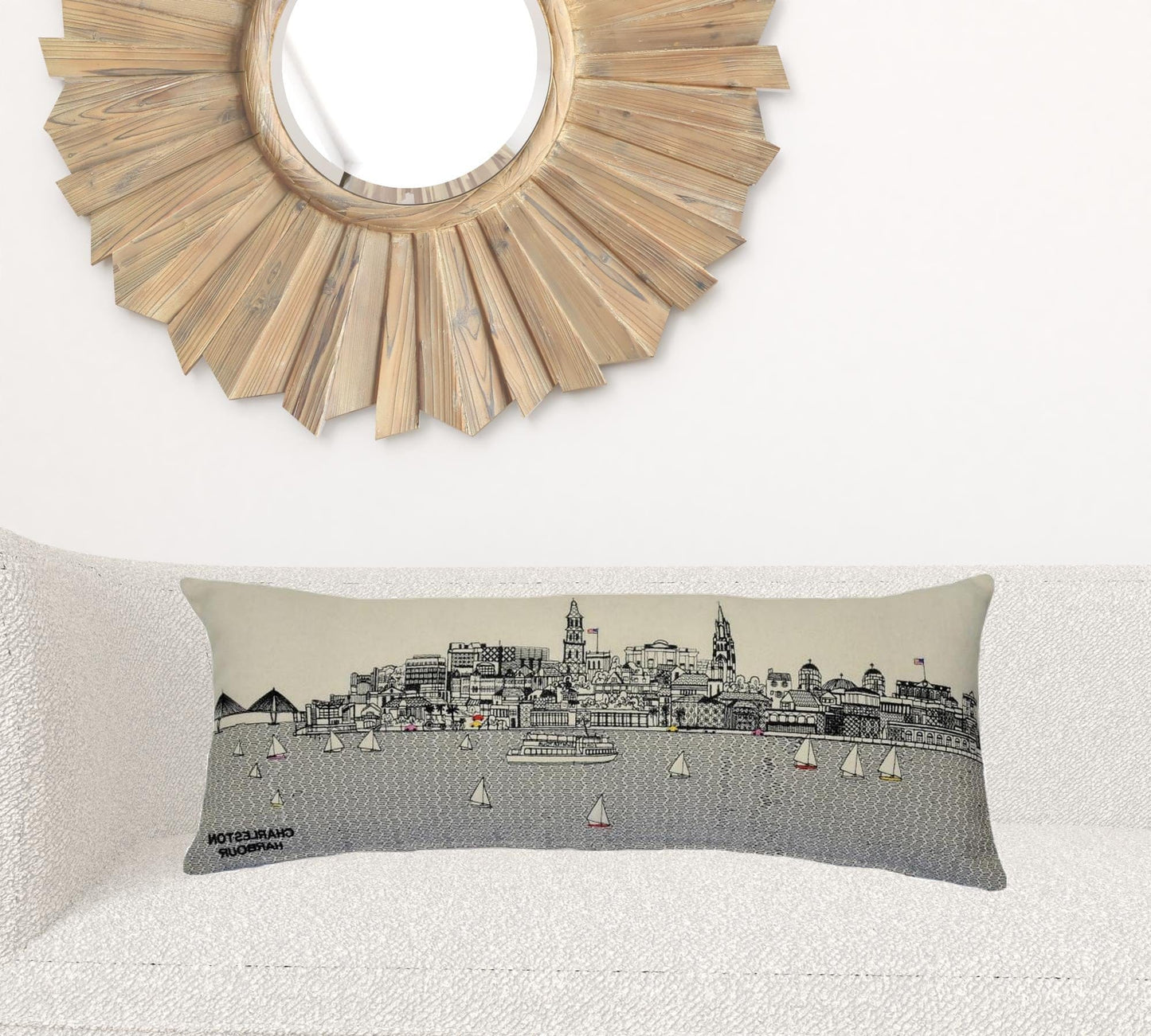 35" White Charleston Daylight Skyline Lumbar Decorative Pillow