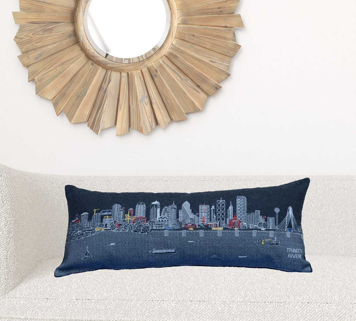 35" Black Dallas Nighttime Skyline Lumbar Decorative Pillow