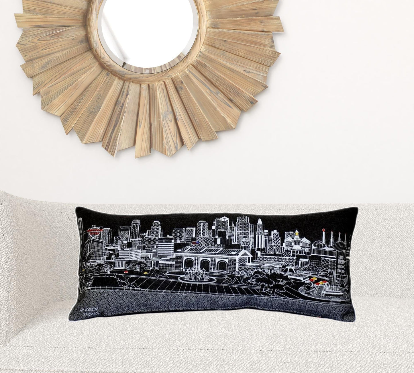 35" Black Kansas City Nighttime Skyline Lumbar Decorative Pillow
