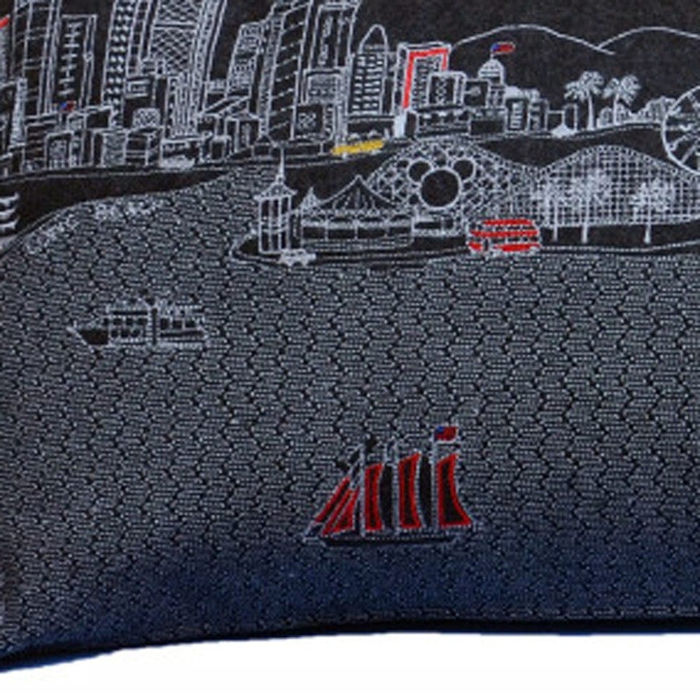 35" Black Los Angeles Nighttime Skyline Lumbar Decorative Pillow