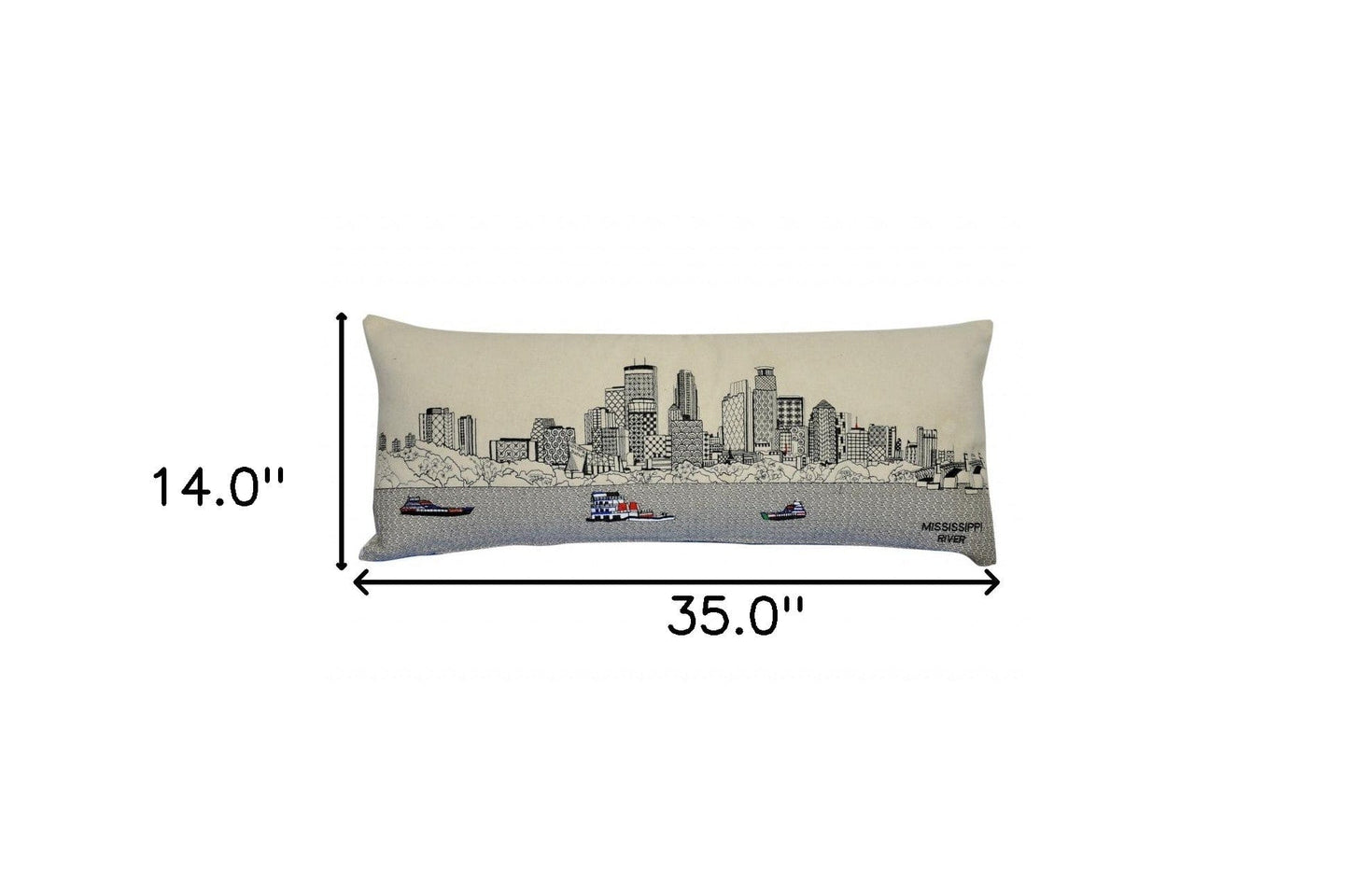 35" White Minneapolis Daylight Skyline Lumbar Decorative Pillow