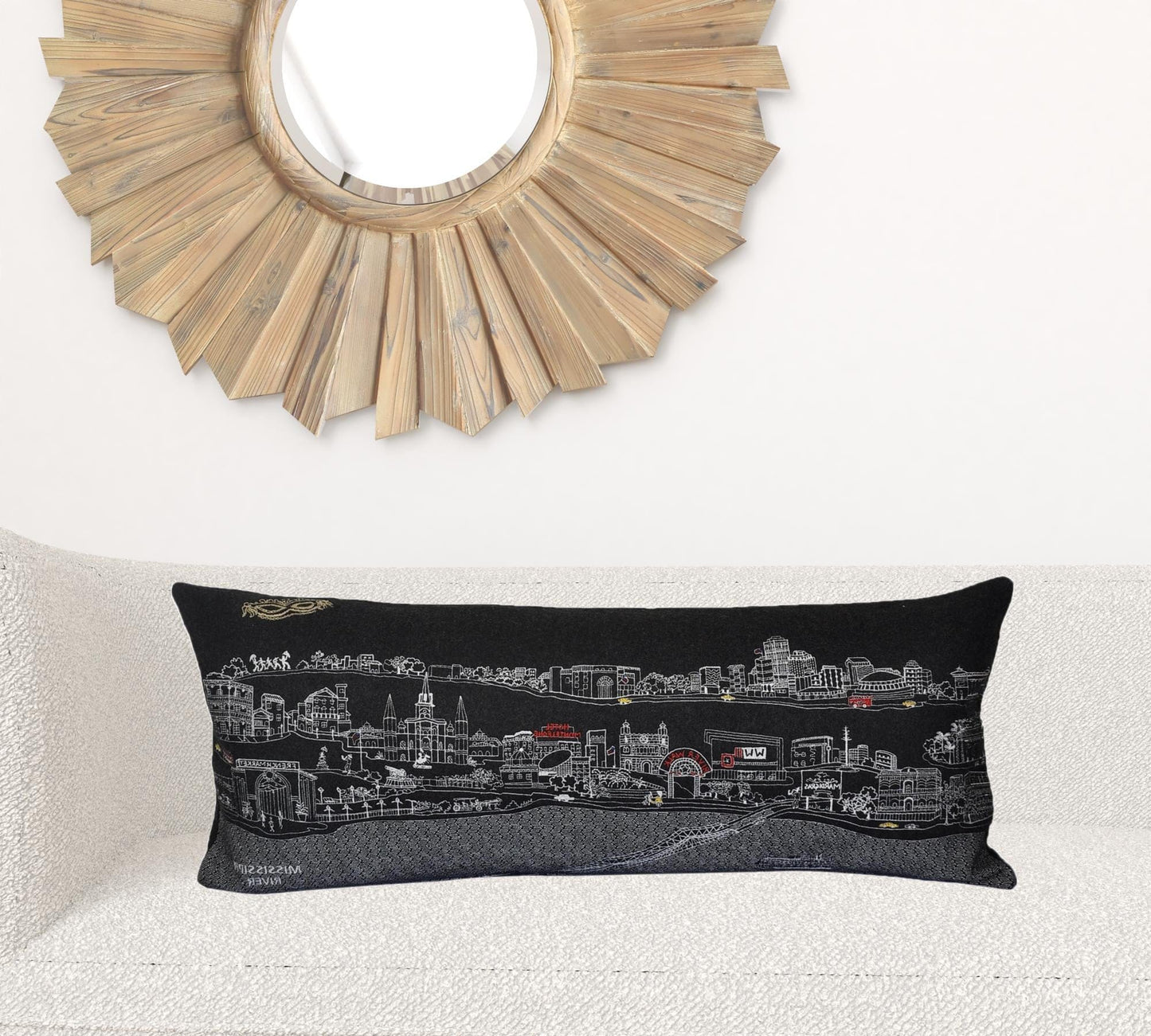 35" Black New Orleans Nighttime Skyline Lumbar Decorative Pillow