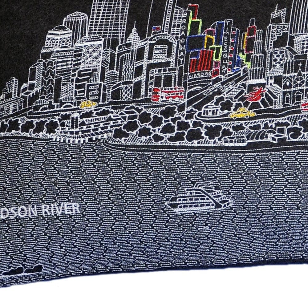 35" Black and White NYC Nighttime Skyline Standard Lumbar Decorative Pillow