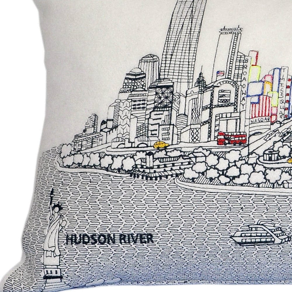 35" White NYC Daylight Skyline Lumbar Decorative Pillow