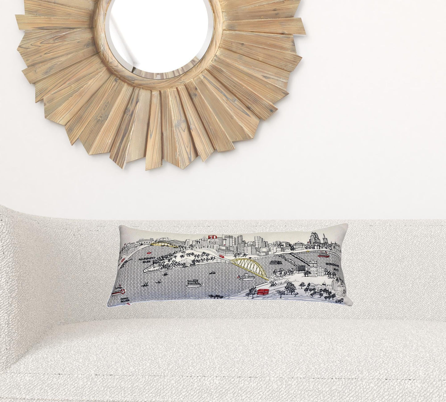 35" White Pittsburgh Daylight Skyline Lumbar Decorative Pillow