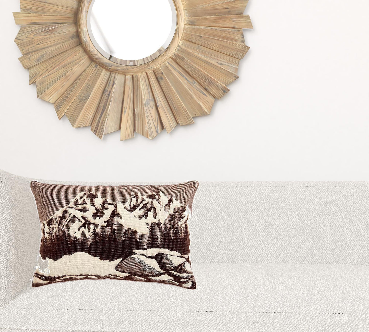 20" X 14" Brown And White Mountain Scene Zippered Lumbar Pillow Cover