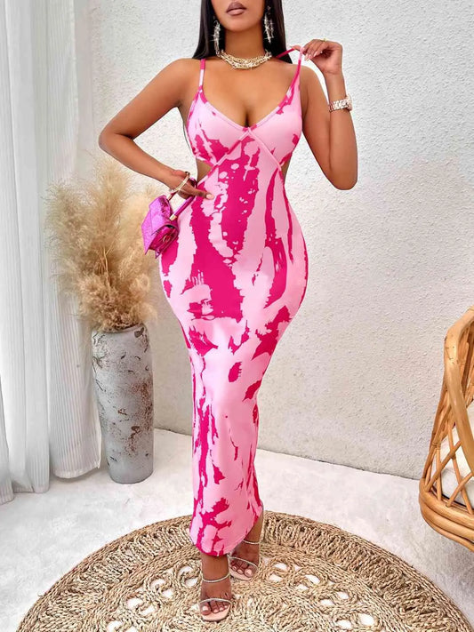 Printed Backless Maxi Dress - Image #1