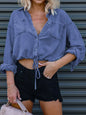 Tie Detail Denim Top - Image #4