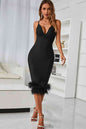 Spaghetti Strap Feather Trim Bodycon Dress