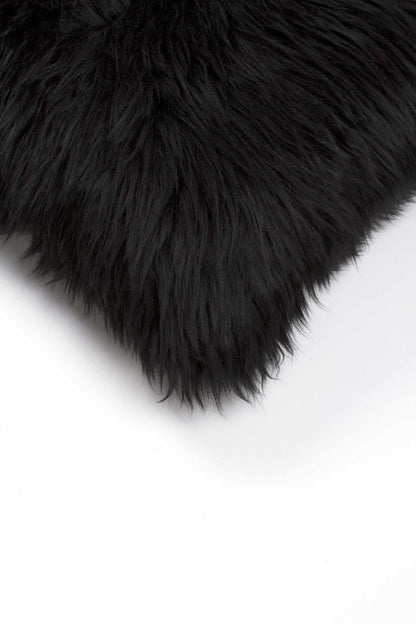 Contemporary Square Black New Zealand Sheepskin Accent Pillow