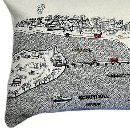 45" White Philadelphia Daylight Skyline Lumbar Decorative Pillow