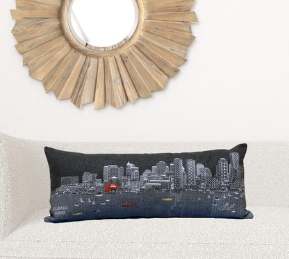 35" Black Boston Nighttime Skyline Lumbar Decorative Pillow