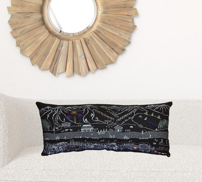 35" Black Breckenridge Nighttime Skyline Lumbar Decorative Pillow