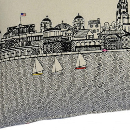 35" White Charleston Daylight Skyline Lumbar Decorative Pillow