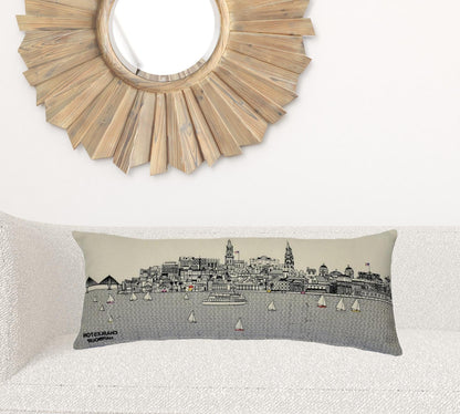 35" White Charleston Daylight Skyline Lumbar Decorative Pillow