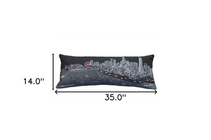 35" Black Chicago Nighttime Skyline Lumbar Decorative Pillow