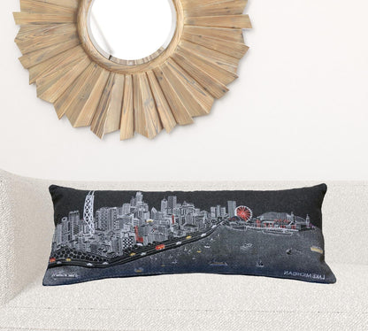 35" Black Chicago Nighttime Skyline Lumbar Decorative Pillow