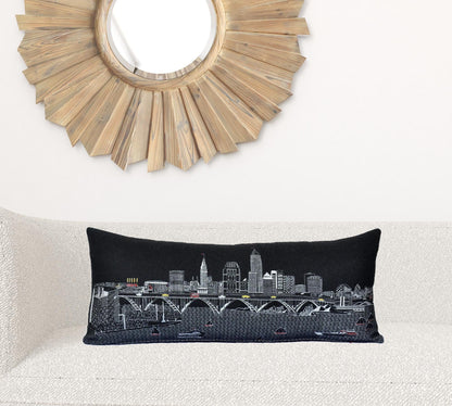 35" Black Cleveland Nighttime Skyline Lumbar Decorative Pillow