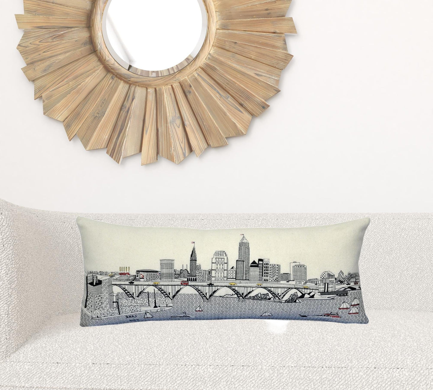 35" White Cleveland Daylight Skyline Lumbar Decorative Pillow