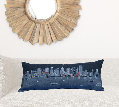 35" Black Dallas Nighttime Skyline Lumbar Decorative Pillow