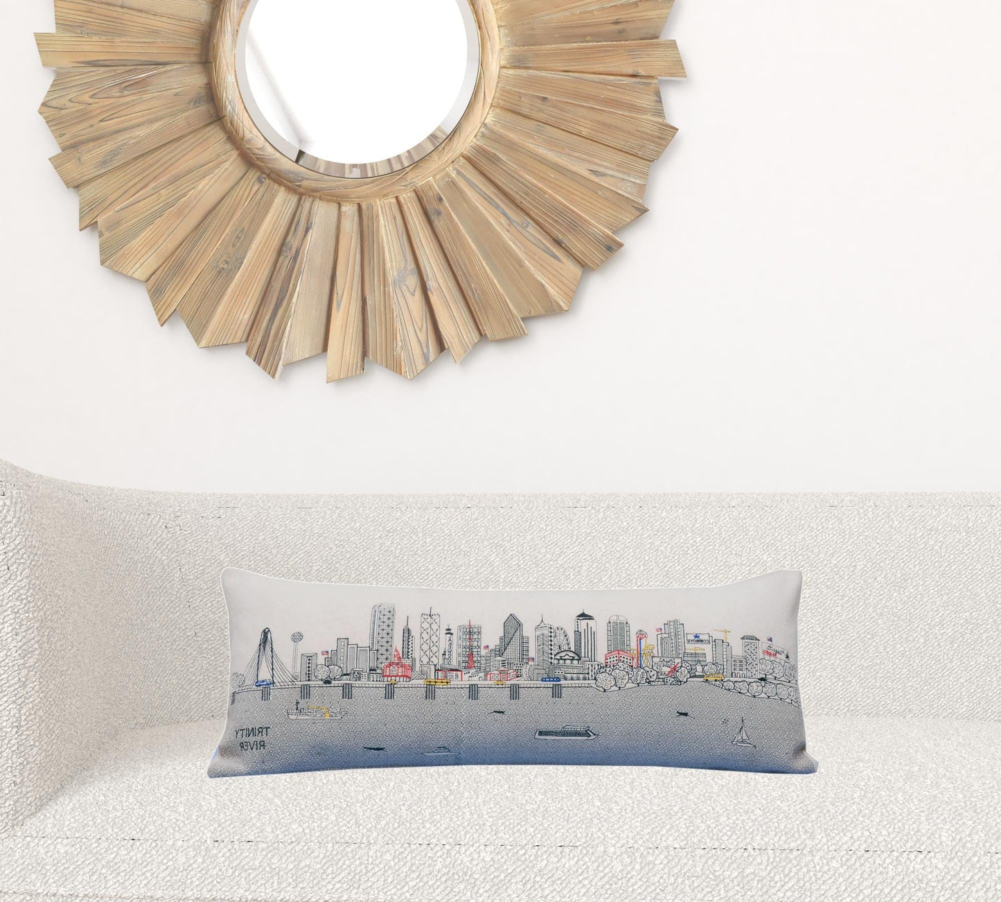 35" White Dallas Daylight Skyline Lumbar Decorative Pillow