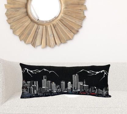 35" Black Denver Nighttime Skyline Lumbar Decorative Pillow