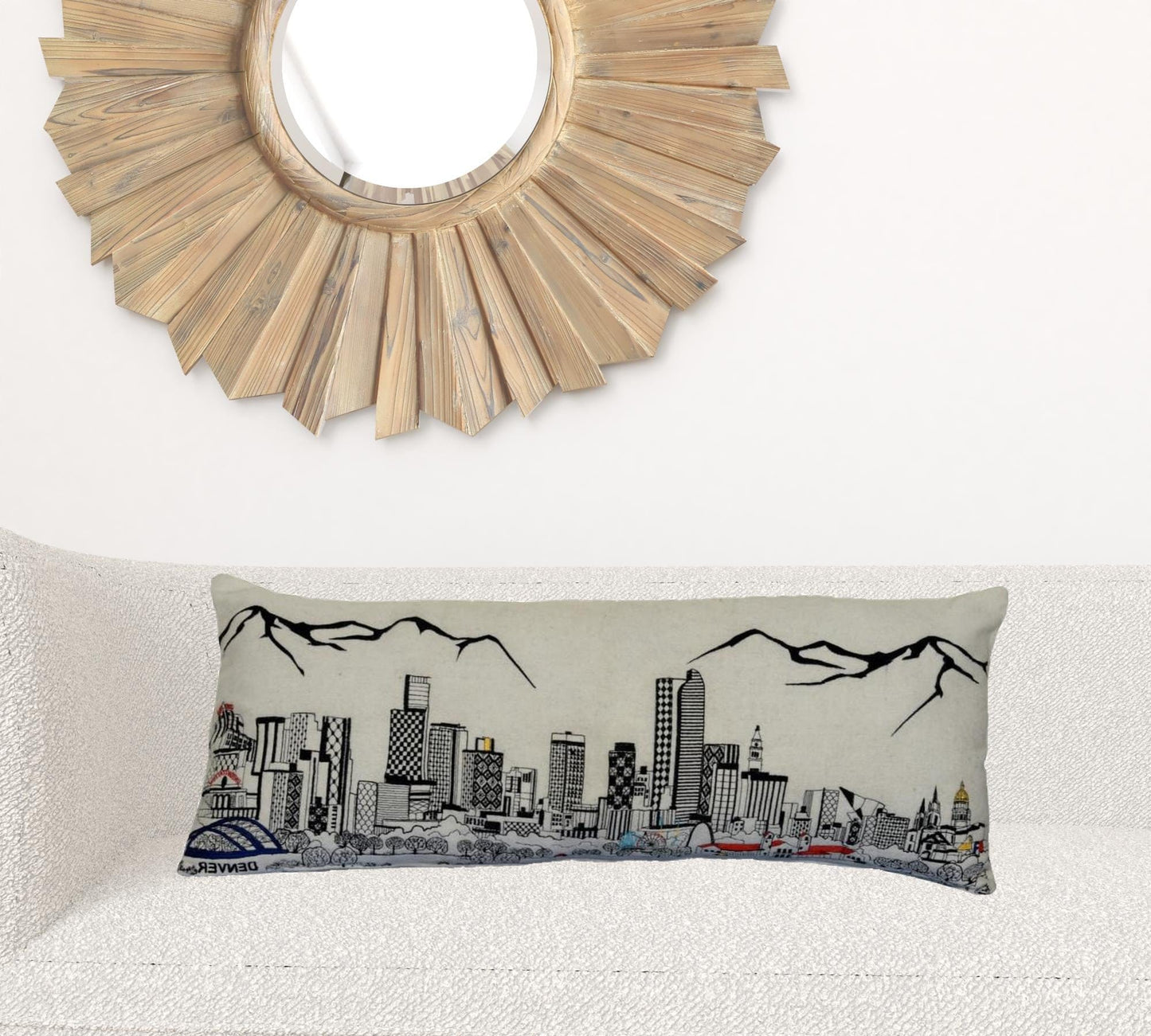 35" White Denver Daylight Skyline Lumbar Decorative Pillow