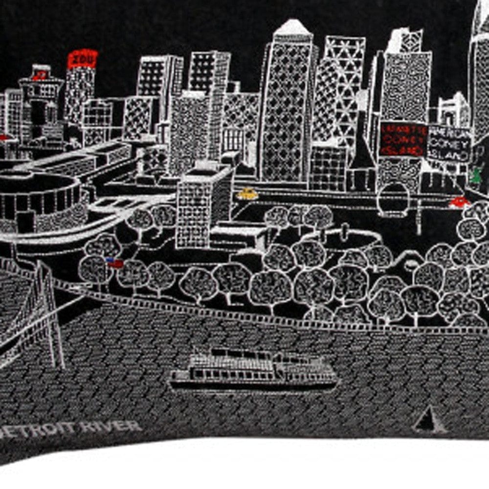 35" Black Detroit Nighttime Skyline Lumbar Decorative Pillow