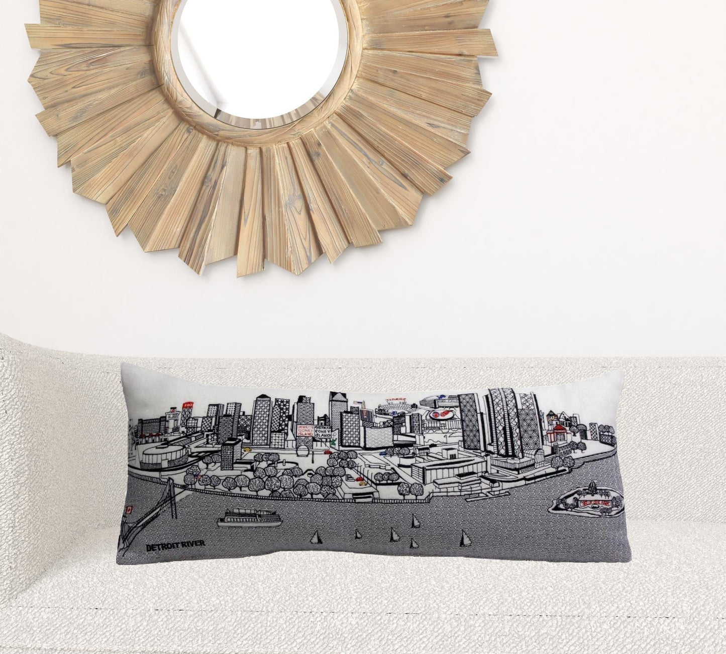 35" White Detroit Daylight Skyline Lumbar Decorative Pillow