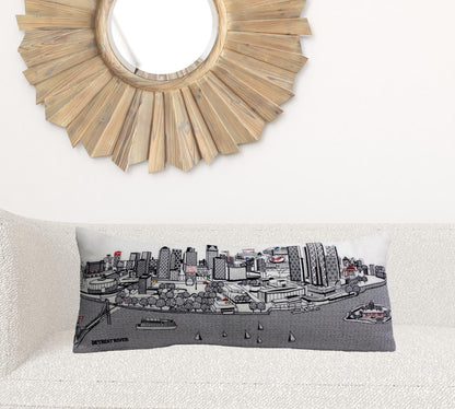 35" White Detroit Daylight Skyline Lumbar Decorative Pillow