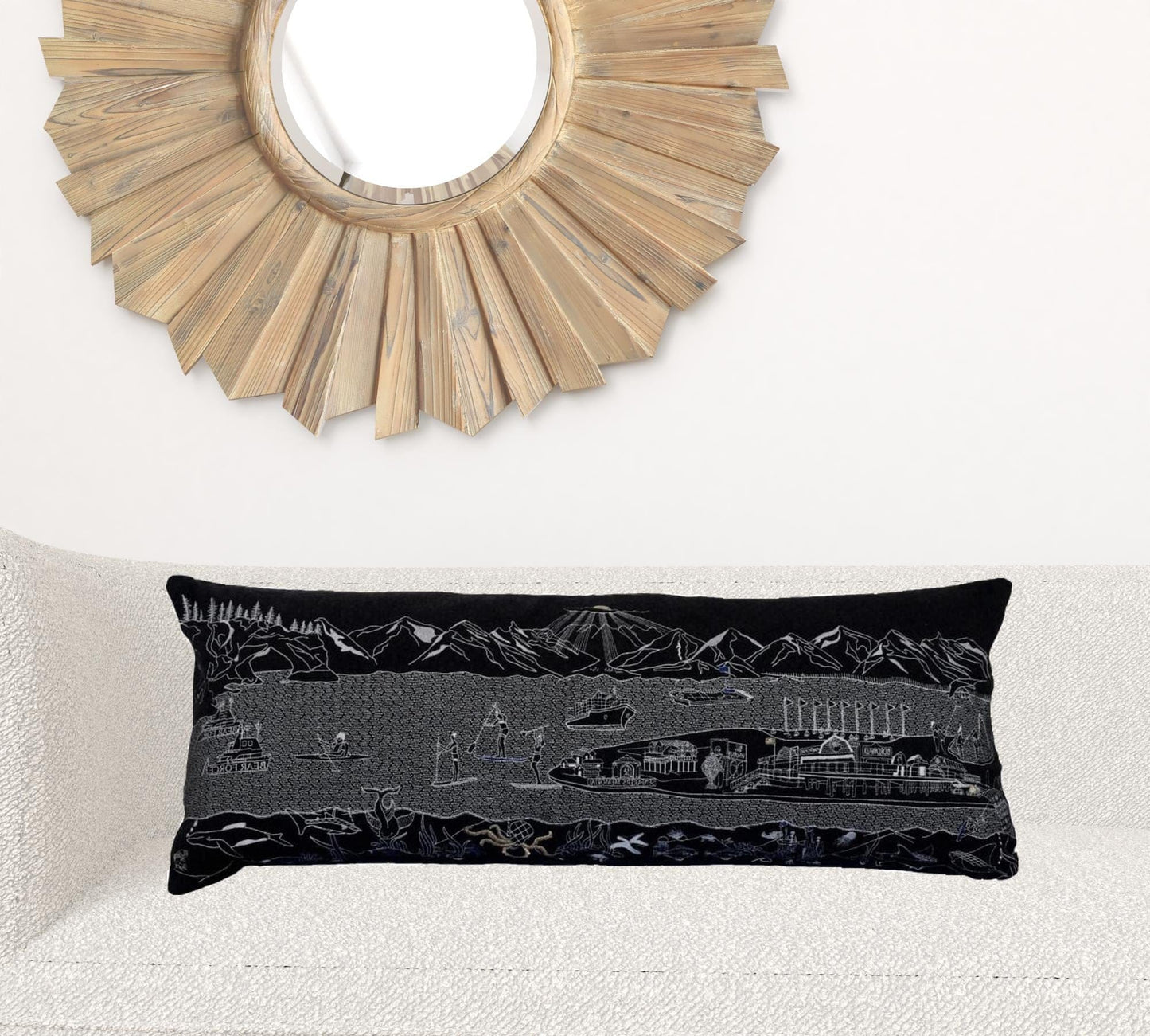 35" Black Homer Spit Nighttime Skyline Lumbar Decorative Pillow