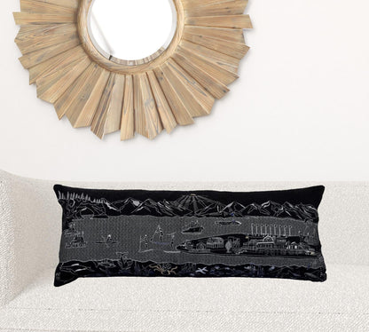 35" Black Homer Spit Nighttime Skyline Lumbar Decorative Pillow