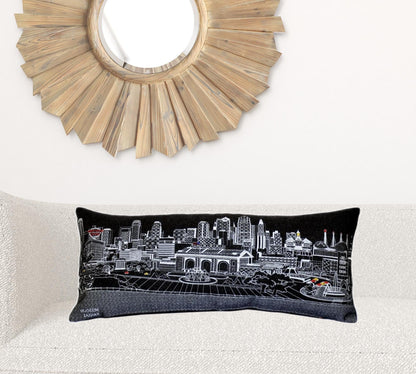 35" Black Kansas City Nighttime Skyline Lumbar Decorative Pillow