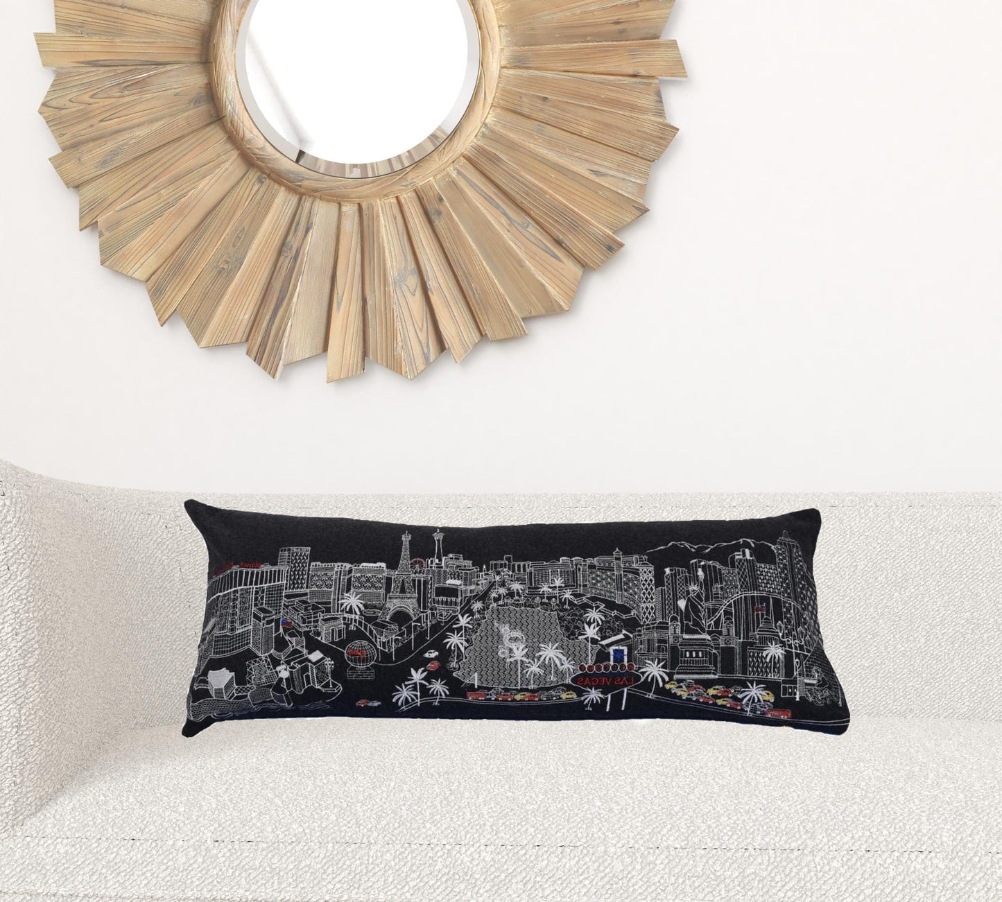 35" Black as Vegas Nighttime Skyline Lumbar Decorative Pillow