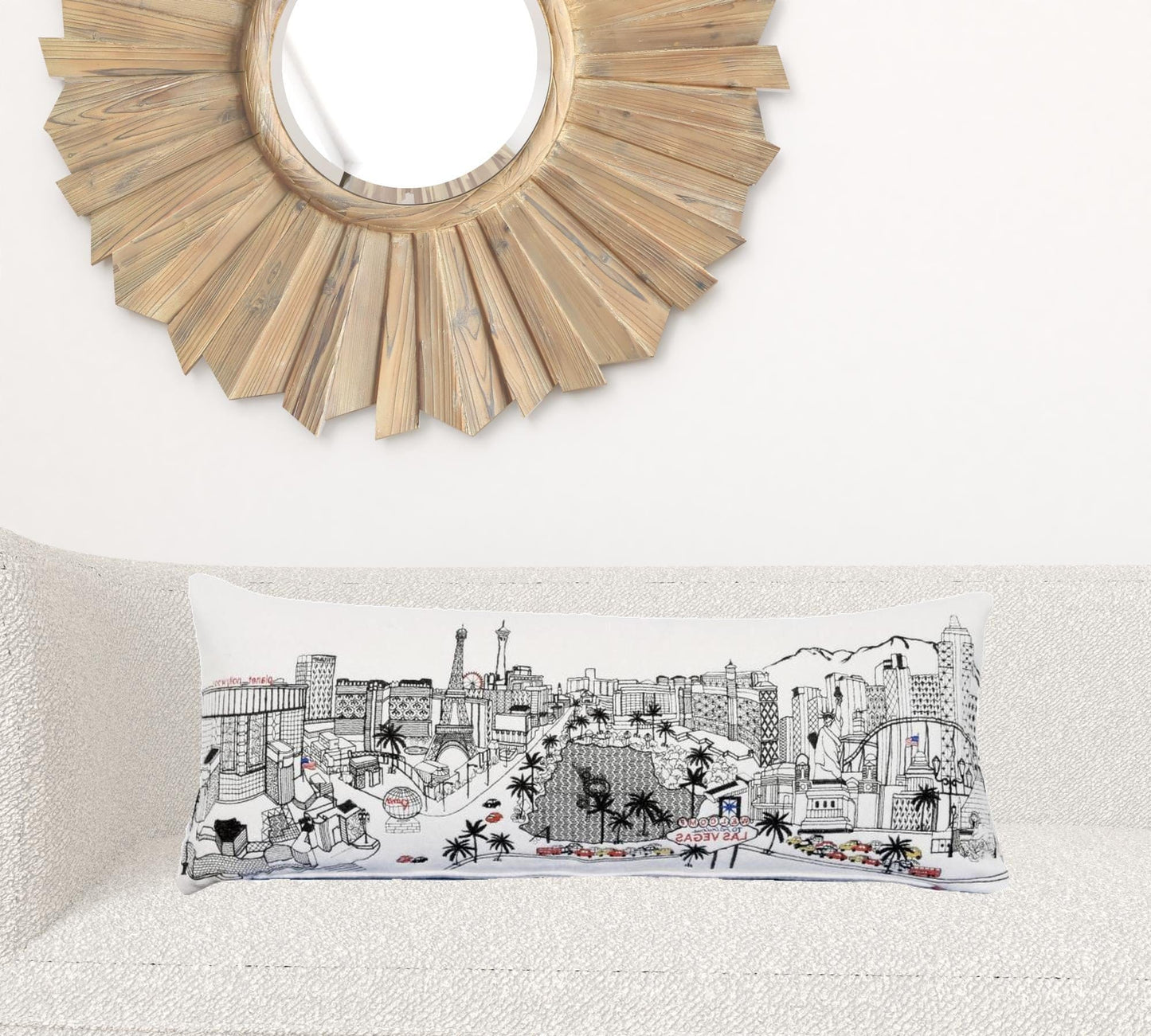 35" White as Vegas Daylight Skyline Lumbar Decorative Pillow