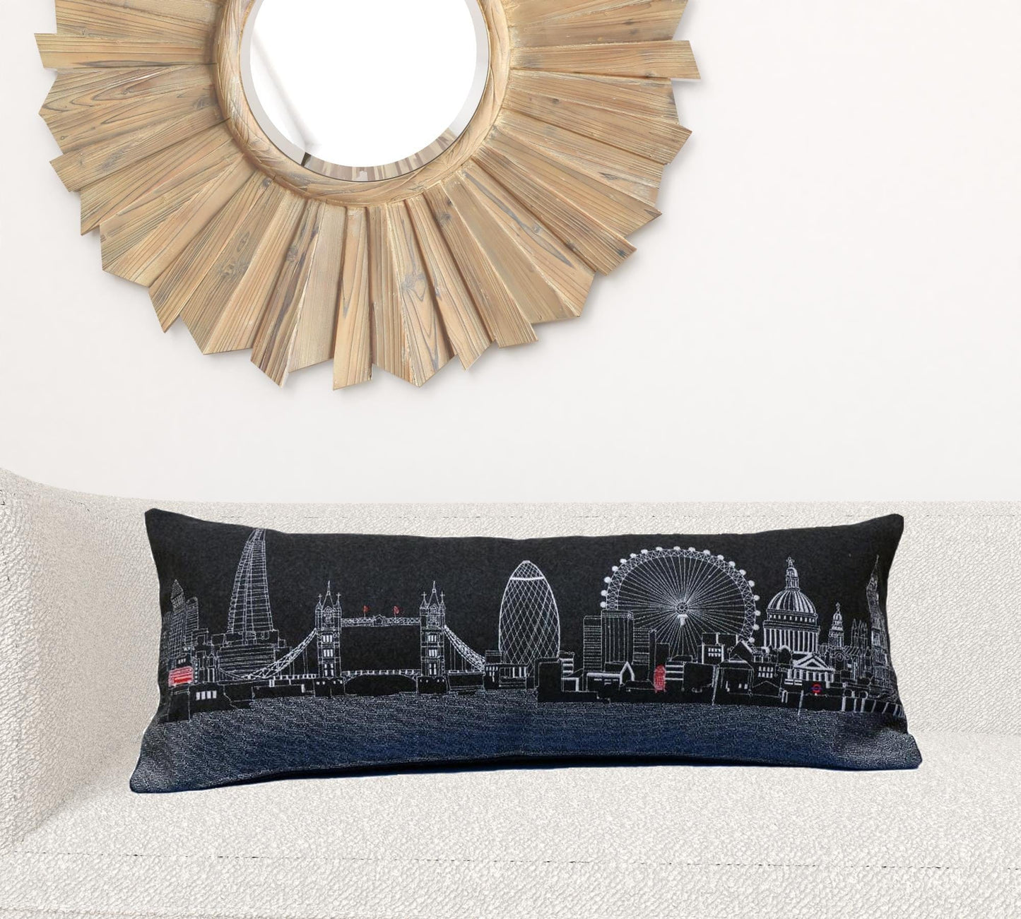 35" Black and White London Nighttime Skyline Lumbar Decorative Pillow
