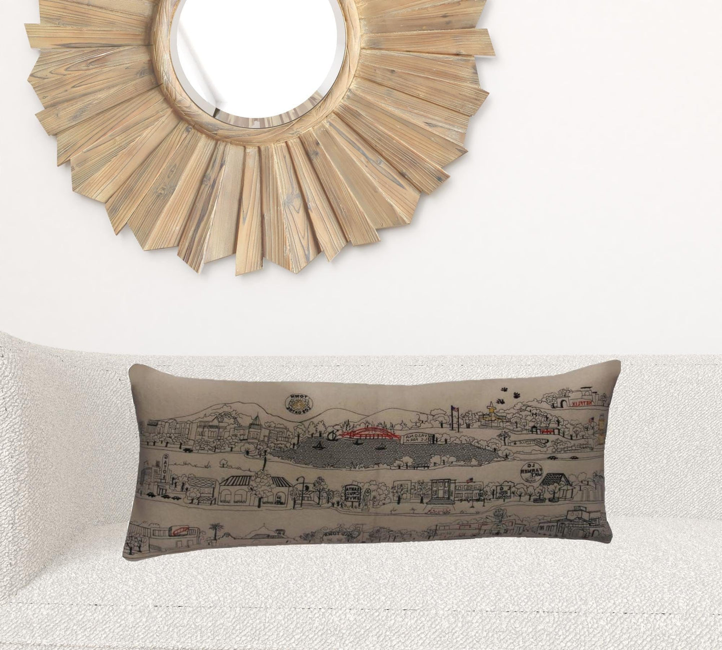 35" White Los Gatos Daylight Skyline Lumbar Decorative Pillow