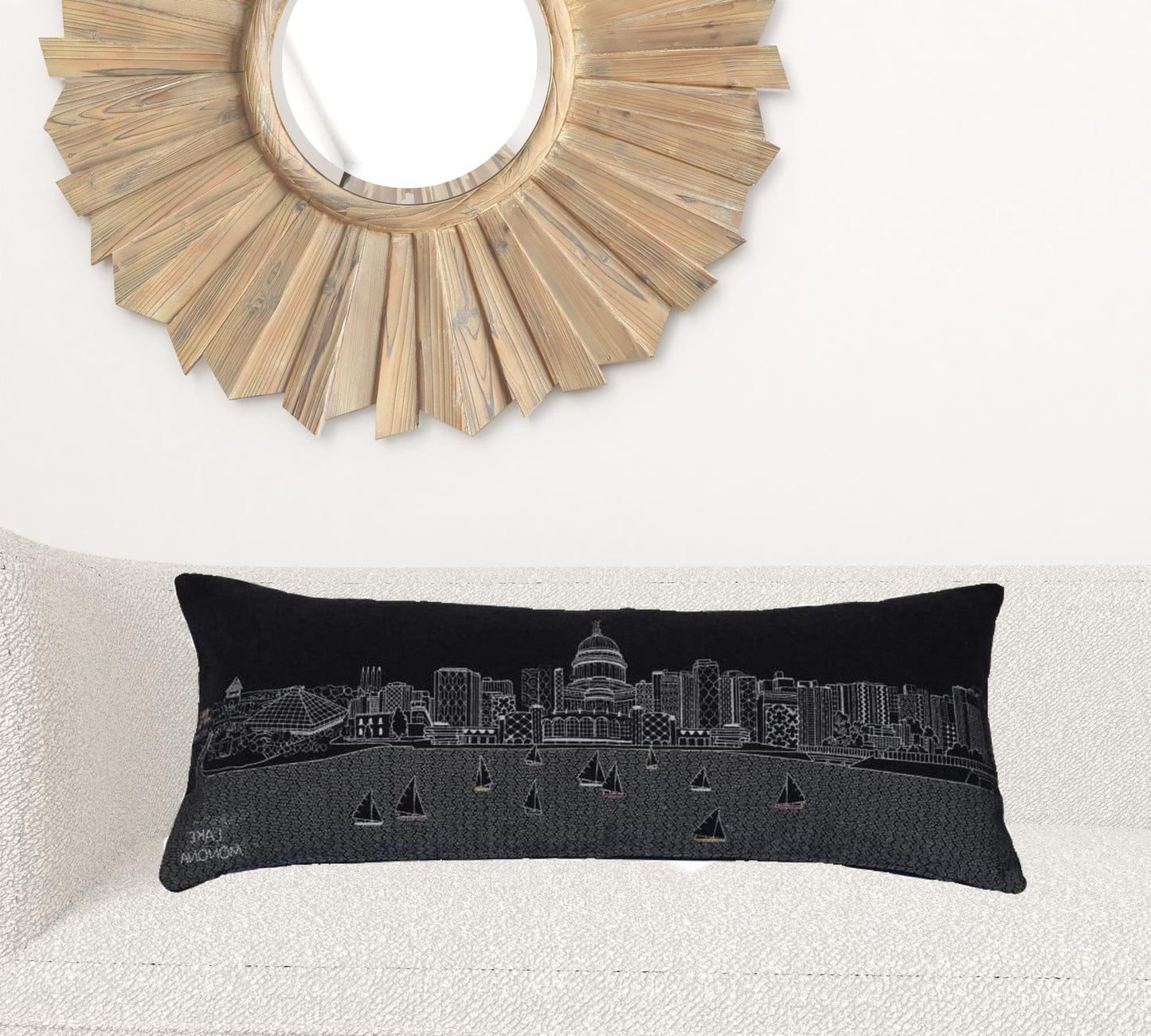 35" Black Madison Nighttime Skyline Lumbar Decorative Pillow