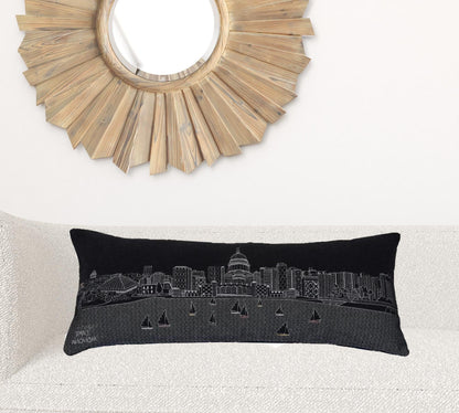 35" Black Madison Nighttime Skyline Lumbar Decorative Pillow