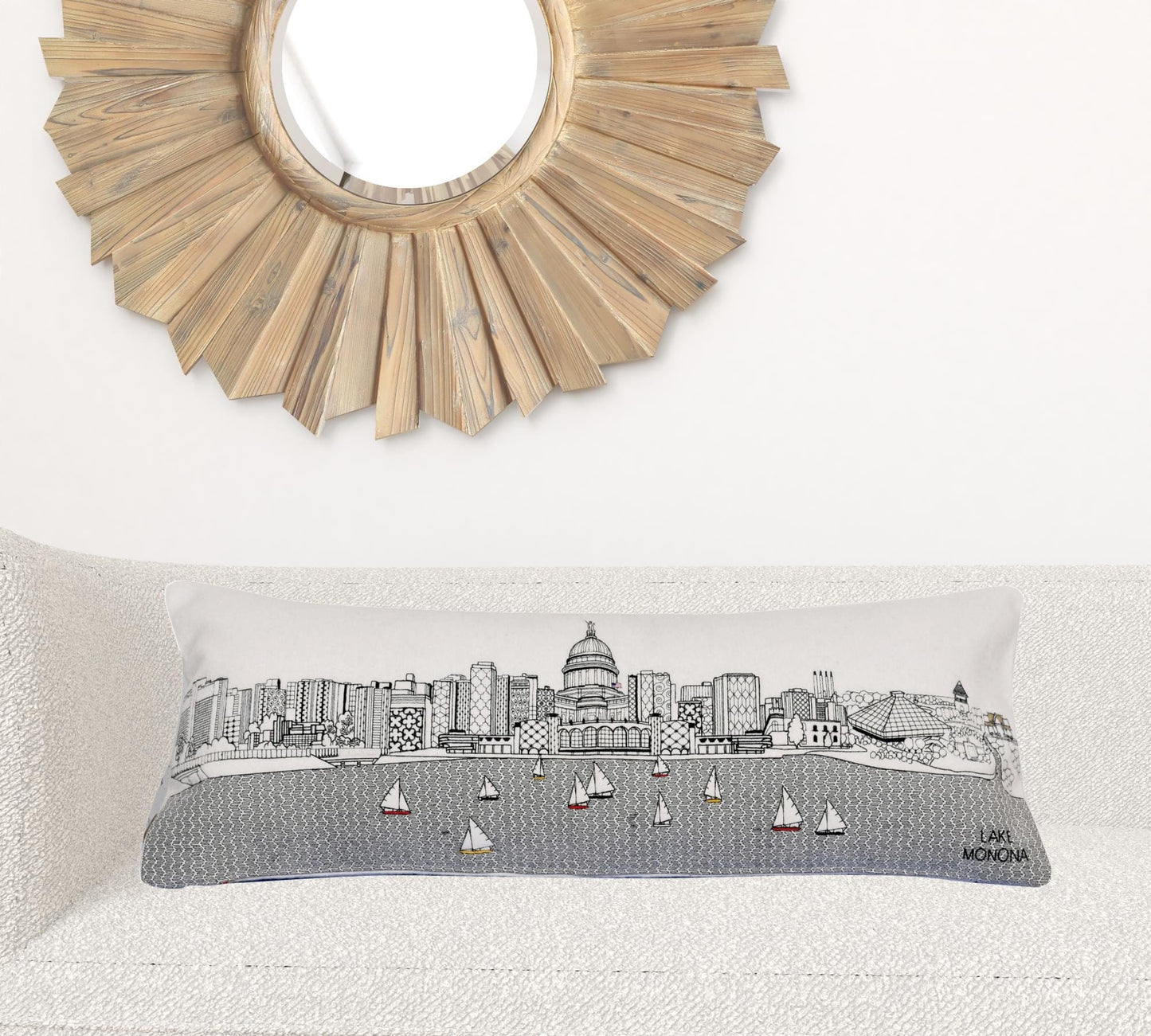 35" White Madison Daylight Skyline Lumbar Decorative Pillow